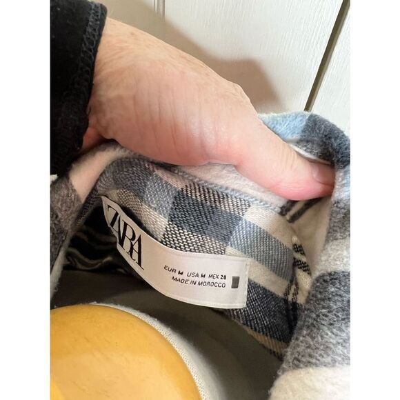 Zara Plaid Blue Flannel Shacket Cropped Button Up Jacket Medium - Picture 9 of 11